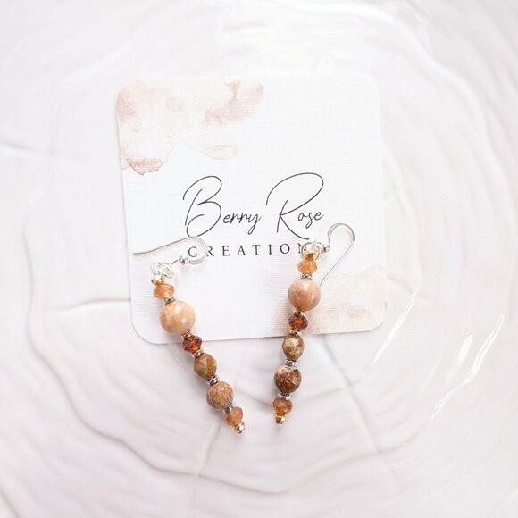 Sterling Silver Autumn Gemstone Handmade Drop Earrings - Picture 6 of 10